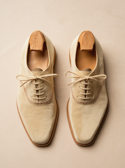 Beige Suede Leather Kratio Brogue Oxfords - Formal Shoes : The Dapper Edit