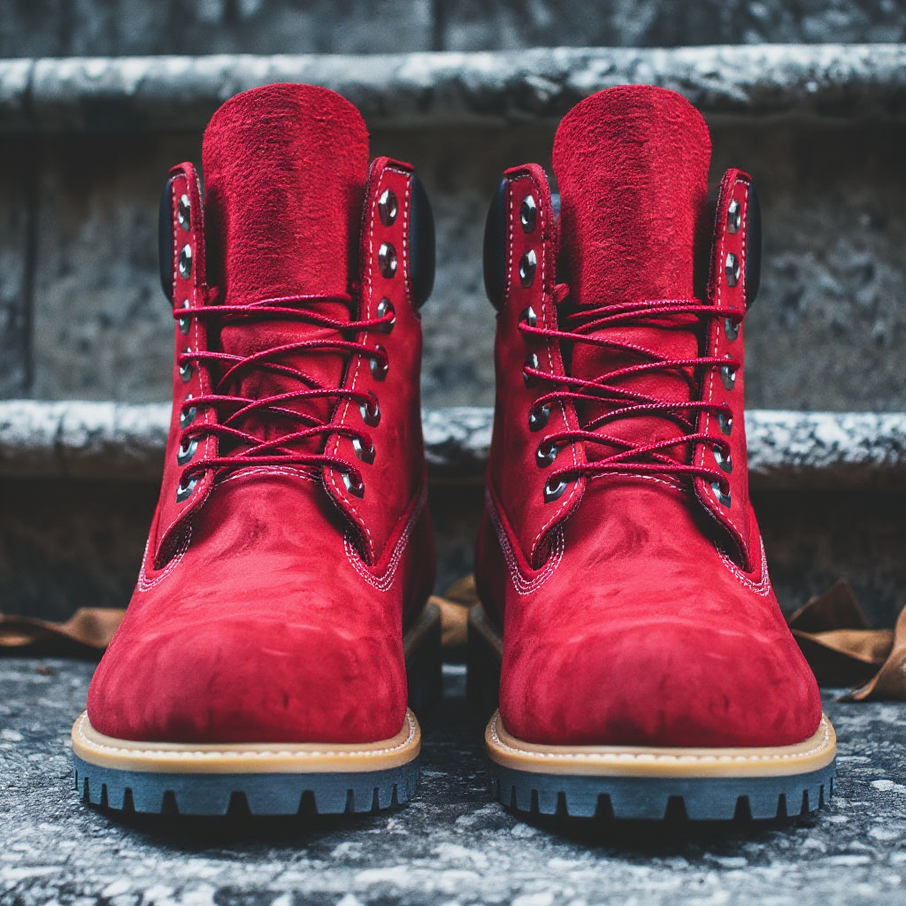 Red Nubuck Ankle Rugged Lace Up Combat Hiking Boots with Chunky Track Sole