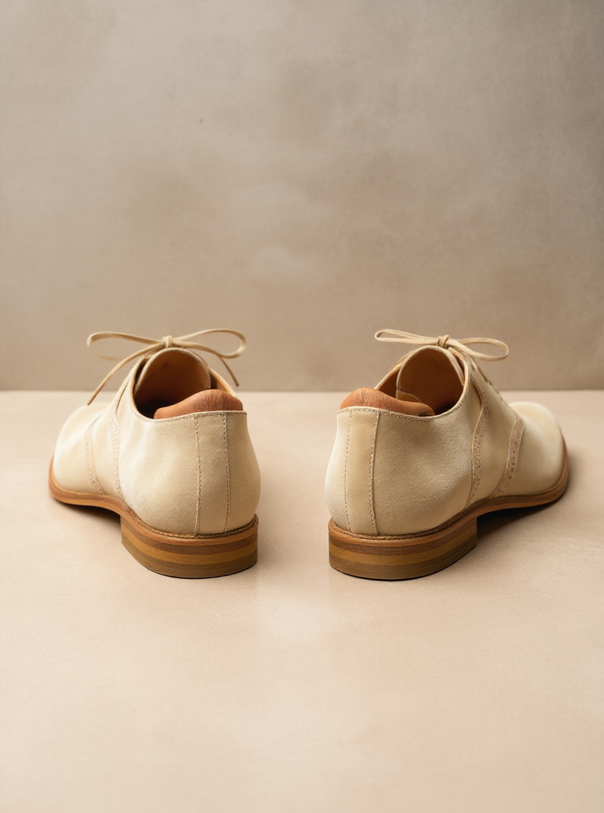 Beige Suede Leather Kratio Brogue Oxfords - Formal Shoes : The Dapper Edit