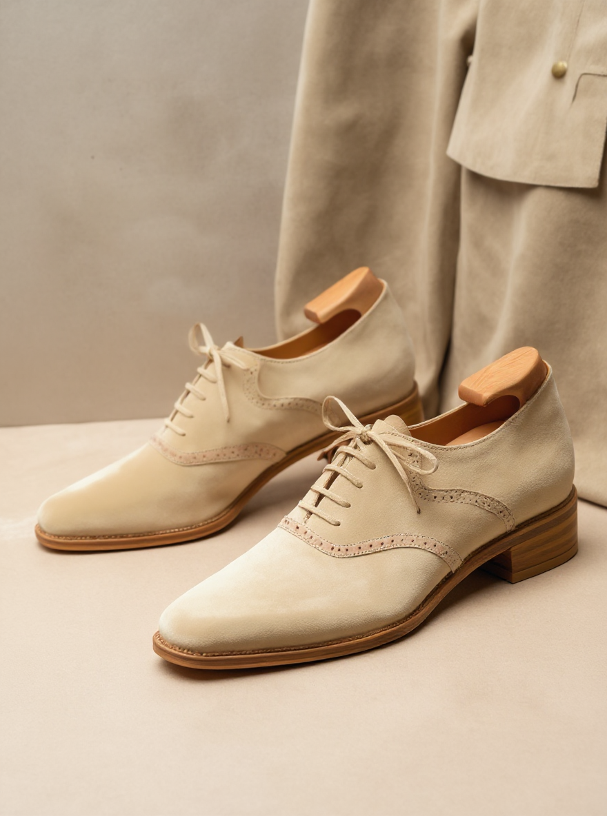Beige Suede Leather Kratio Brogue Oxfords - Formal Shoes : The Dapper Edit