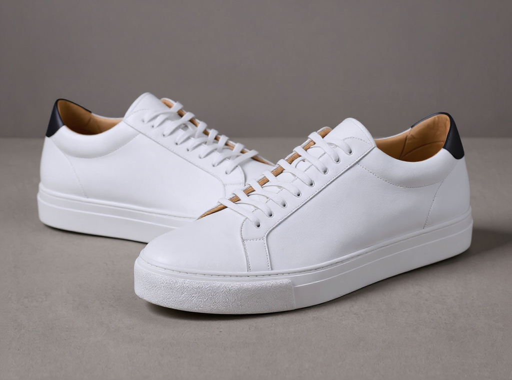 White Leather Sprint Lace-Up Sneakers with White Sole Summer Collection