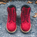 Red Nubuck Ankle Rugged Lace Up Combat Hiking Boots with Chunky Track Sole