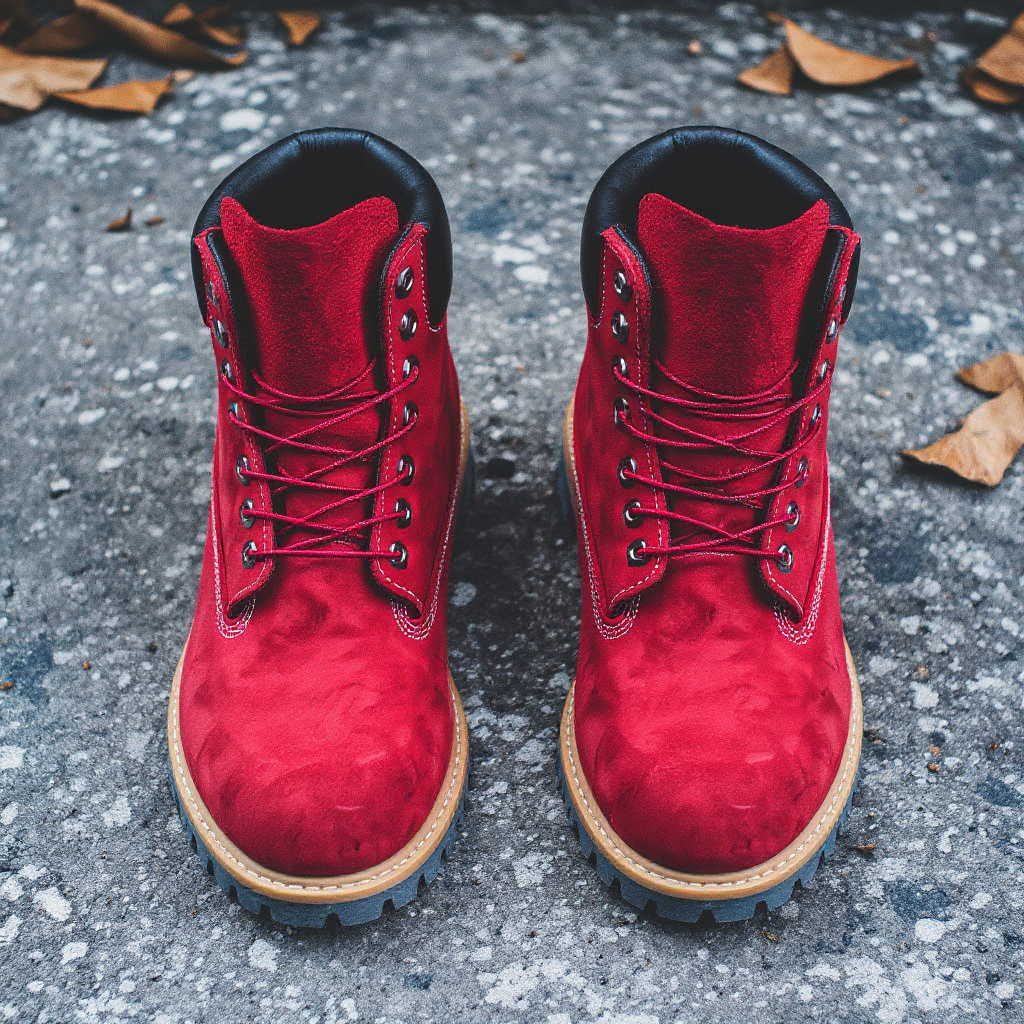 Red Nubuck Ankle Rugged Lace Up Combat Hiking Boots with Chunky Track Sole