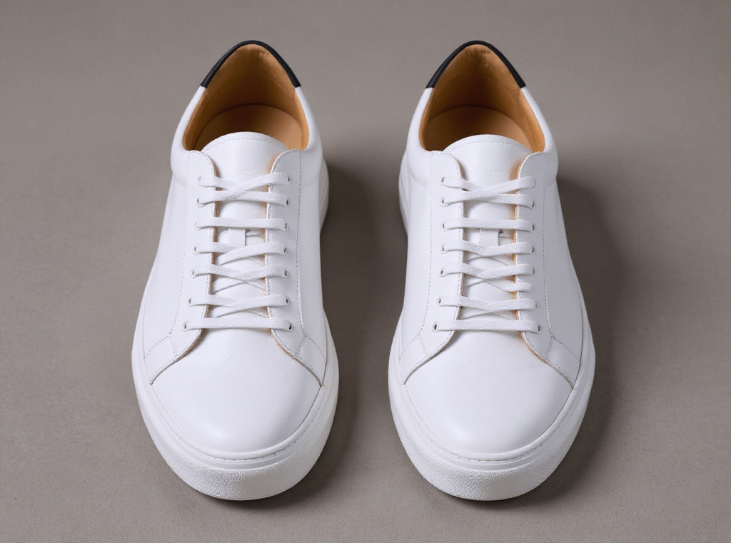White Leather Sprint Lace-Up Sneakers with White Sole Summer Collection