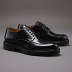 Black Croc Print Leather Orion Chunky Derby Shoes