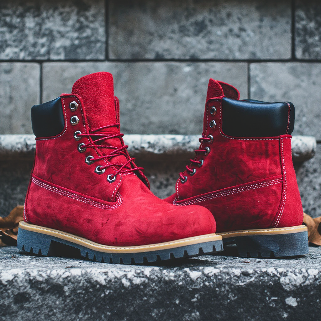 Red Nubuck Ankle Rugged Lace Up Combat Hiking Boots with Chunky Track Sole