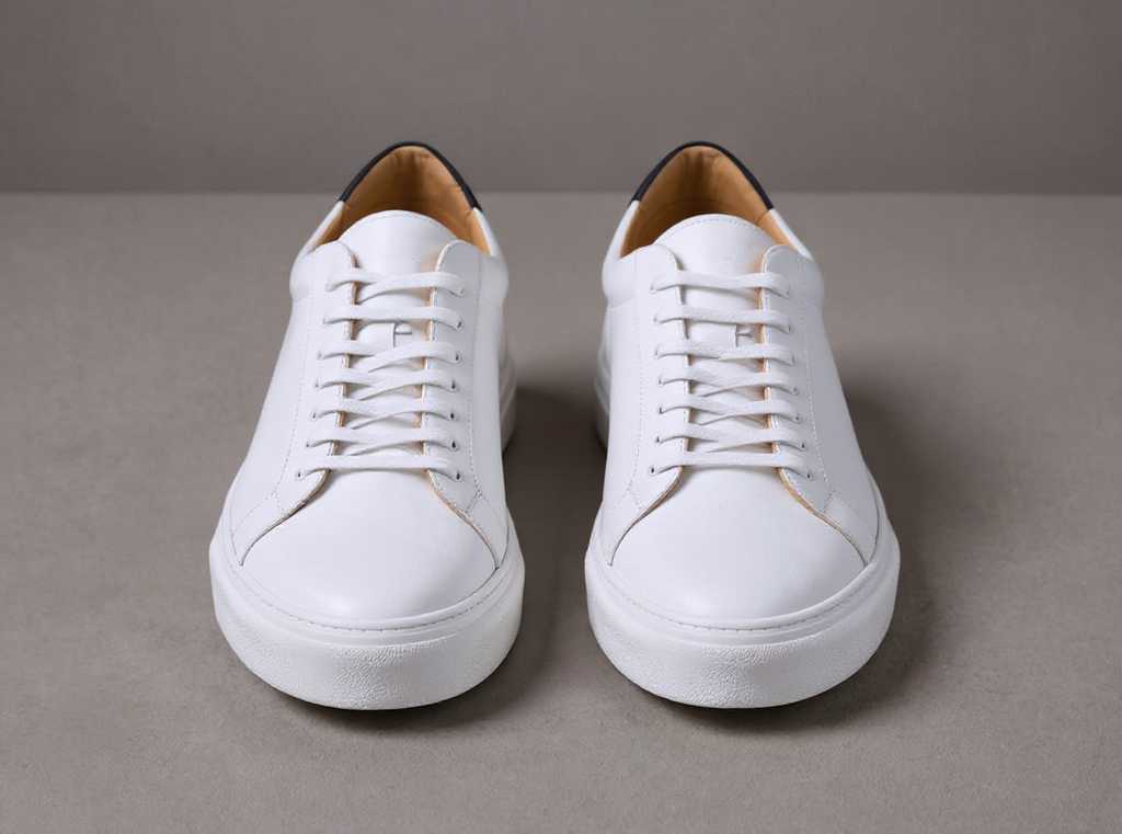 White Leather Sprint Lace-Up Sneakers with White Sole Summer Collection