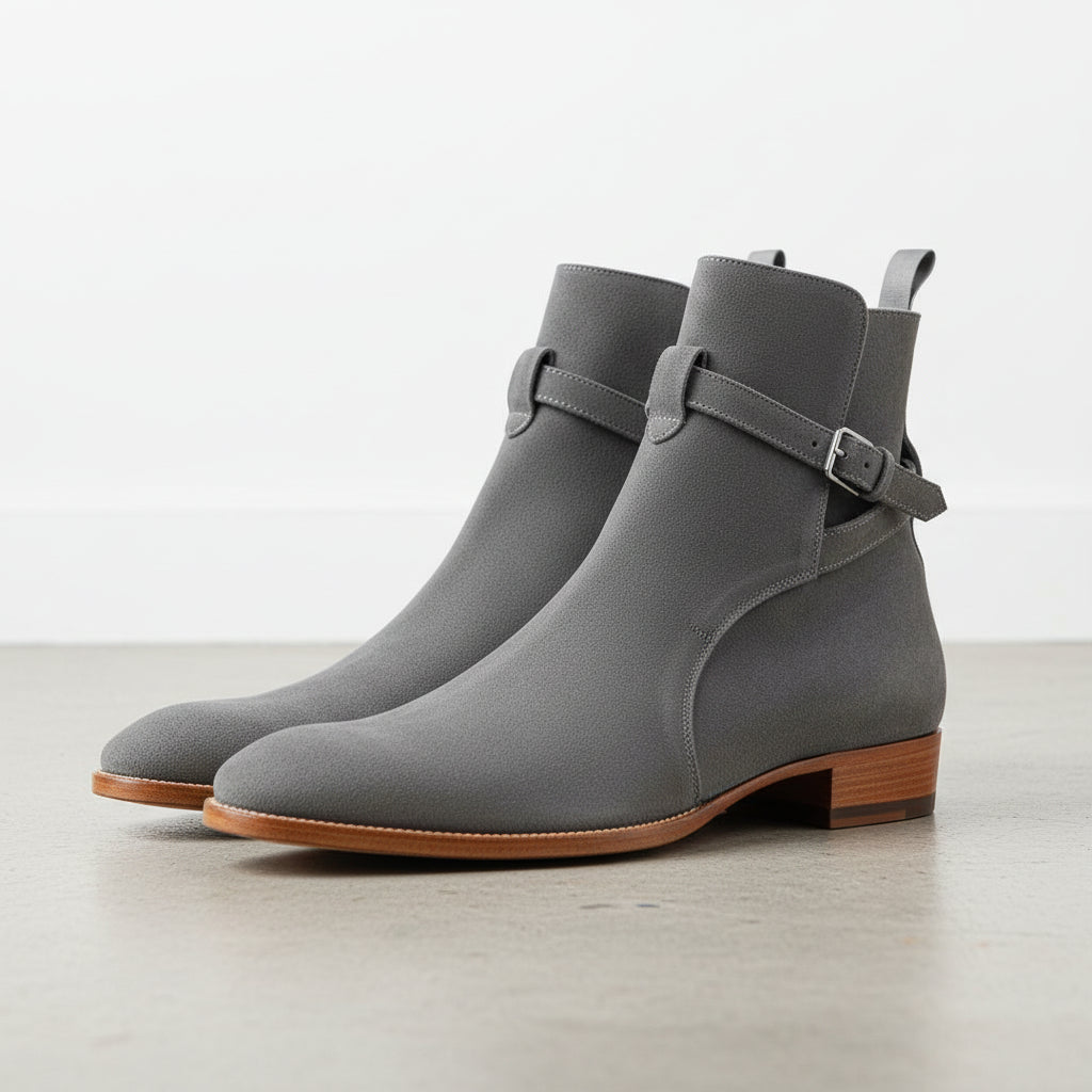 Men's Gray Suede Buckle Ankle Boots — Hampton