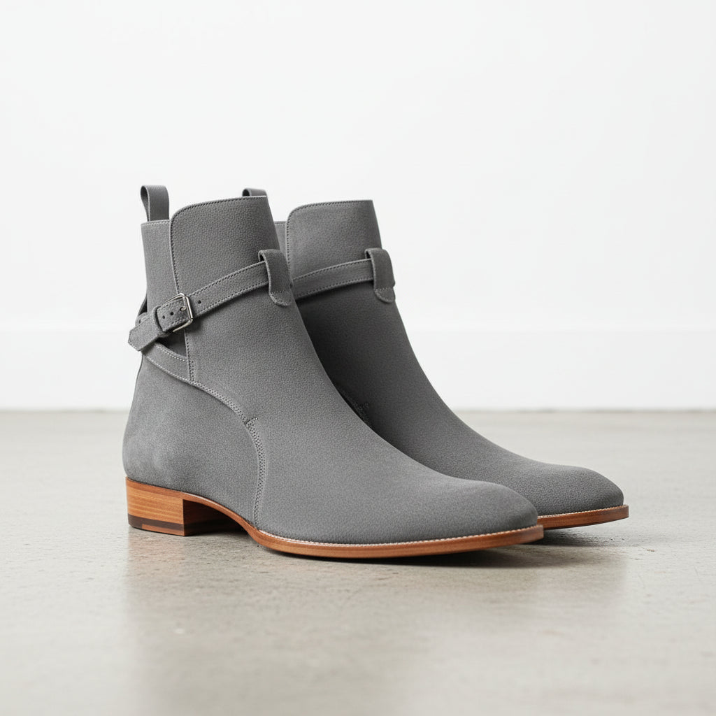 Men's Gray Suede Buckle Ankle Boots — Hampton