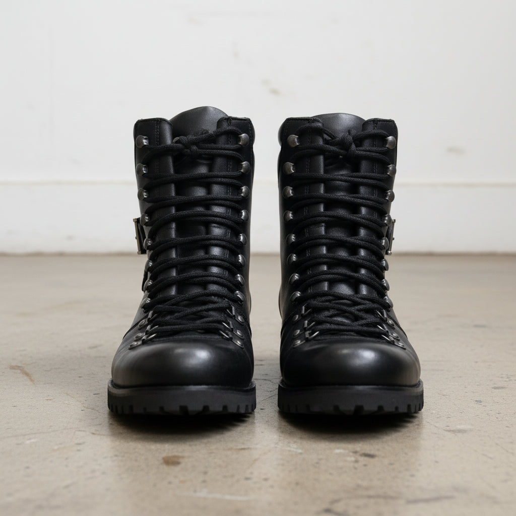 Men's Black Plain-Toe Leather Hiker Boots -