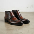 Men's Reddish-Brown and Brown Cap-Toe Leather Double Monk Strap Chukka Boots — Marchington
