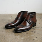 Men's Reddish-Brown and Brown Cap-Toe Leather Double Monk Strap Chukka Boots — Marchington