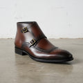 Men's Reddish-Brown and Brown Cap-Toe Leather Double Monk Strap Chukka Boots — Marchington