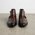 Men's Reddish-Brown and Brown Cap-Toe Leather Double Monk Strap Chukka Boots — Marchington