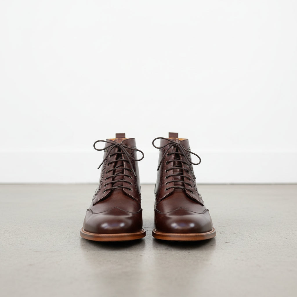 Men's Brown Wingtip Leather Derby Ankle Boots — Vatton