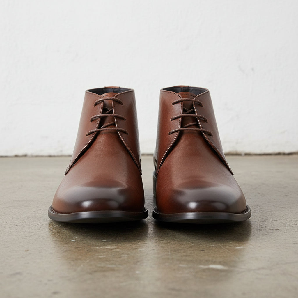 Men's Brown Plain-Toe Leather Chukka Boots — combeg