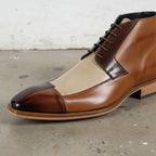 Men's Brown and Beige Cap-Toe Leather Derby Boots — hulton