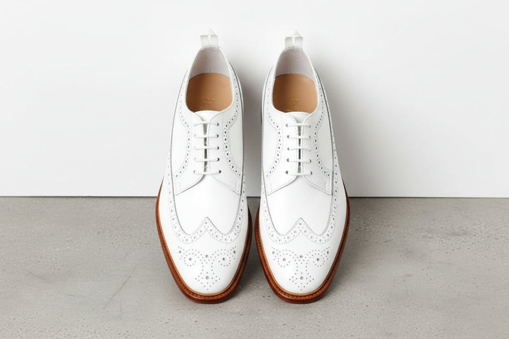 Men's White Wingtip Leather Derby Brogues —kendale