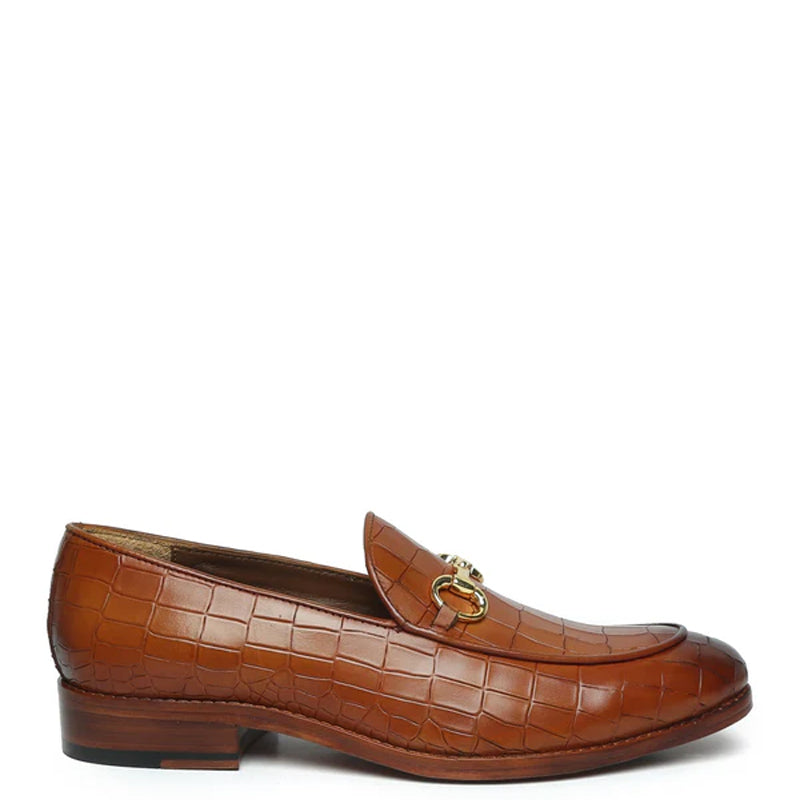Croco Deep Cut Horse-bit Buckled Leather Dark Brown Loafer