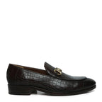 Croco Deep Cut Horse-bit Buckled Leather Dark Brown Loafer