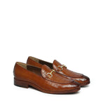Croco Deep Cut Horse-bit Buckled Leather Dark Brown Loafer