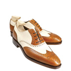 Wingtip Dual Tone Solid Leather Oxford Shoe Tan and White