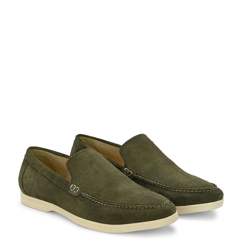 Suede Leather Moccasin Olive Green Loafer Shoe For men