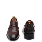 Luxury Croc Upper Cuban Heel Leather Burgundy Loafer