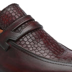 Luxury Croc Upper Cuban Heel Leather Burgundy Loafer