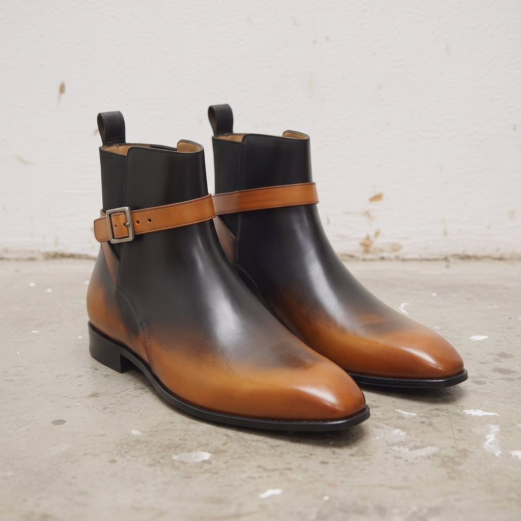 Men's Black and Tan Plain-Toe Leather Jodhpur Boots — carborough