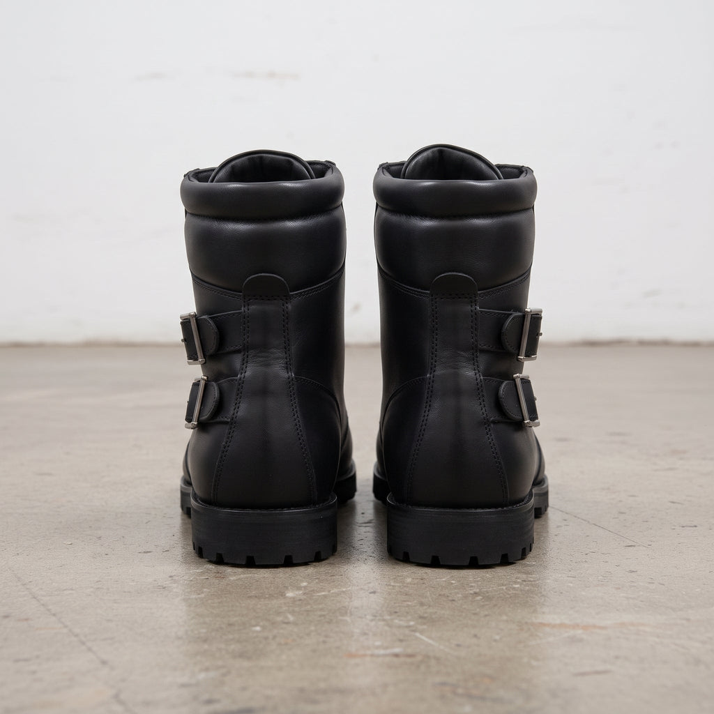 Men's Black Plain-Toe Leather Hiker Boots -