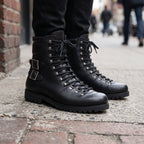 Men's Black Plain-Toe Leather Hiker Boots -