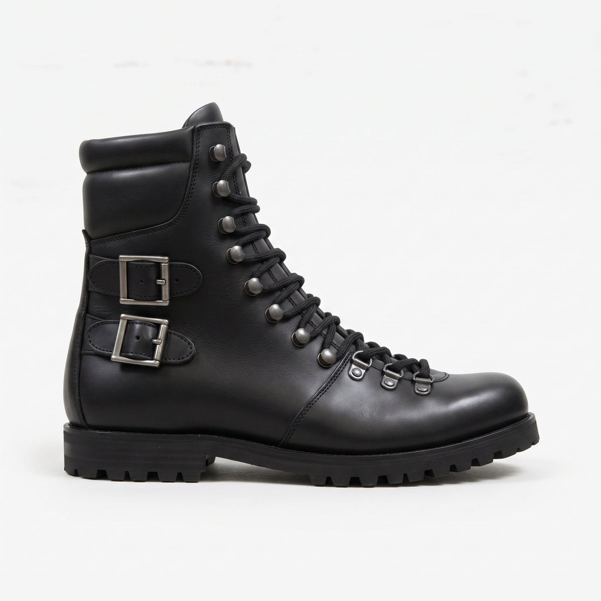 Men's Black Plain-Toe Leather Hiker Boots -