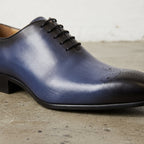 Men's Blue and Black Cap-Toe Leather Oxfords — Deaton