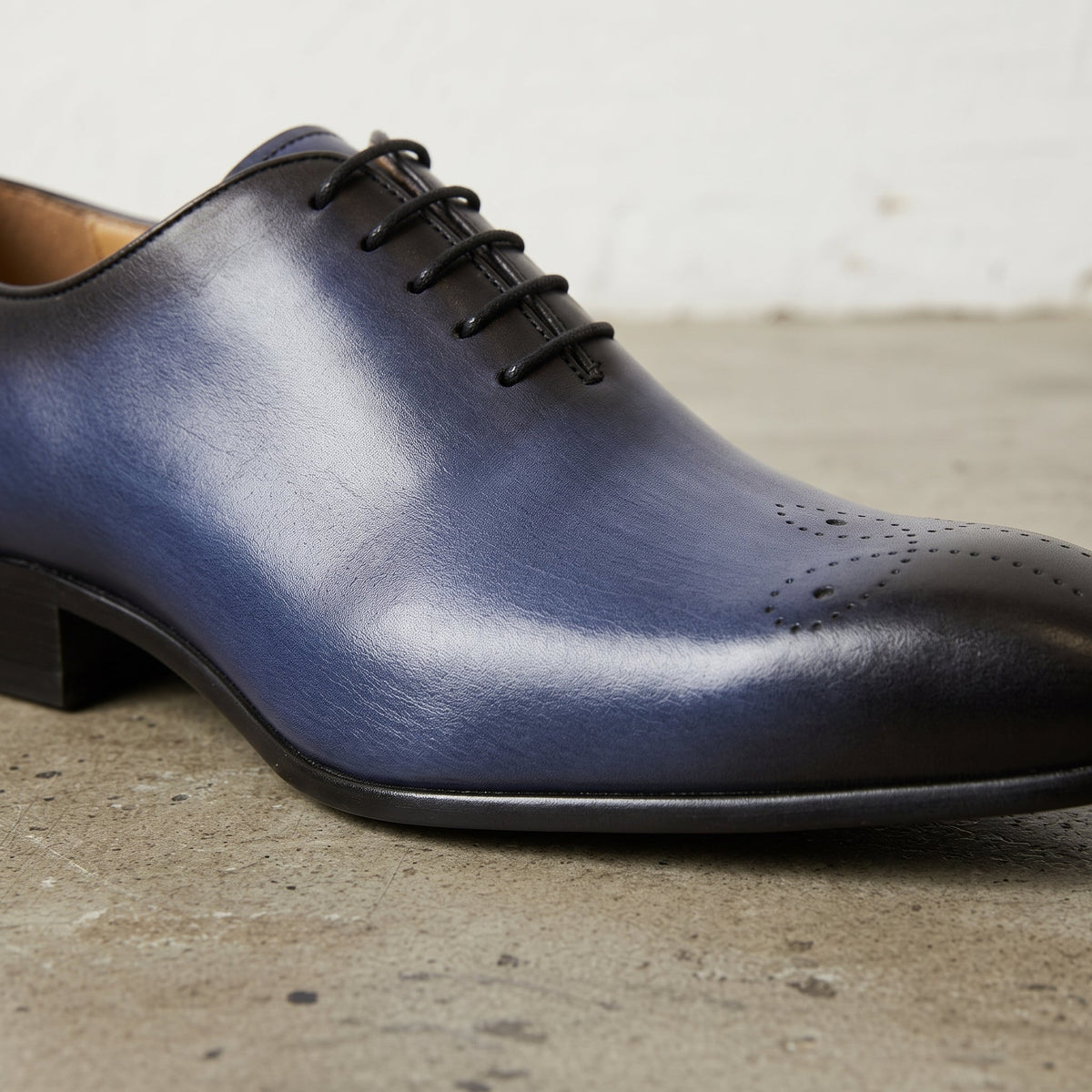 Men's Blue and Black Cap-Toe Leather Oxfords — Deaton