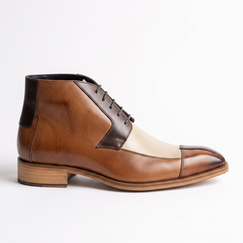 Men's Brown and Beige Cap-Toe Leather Derby Boots — hulton