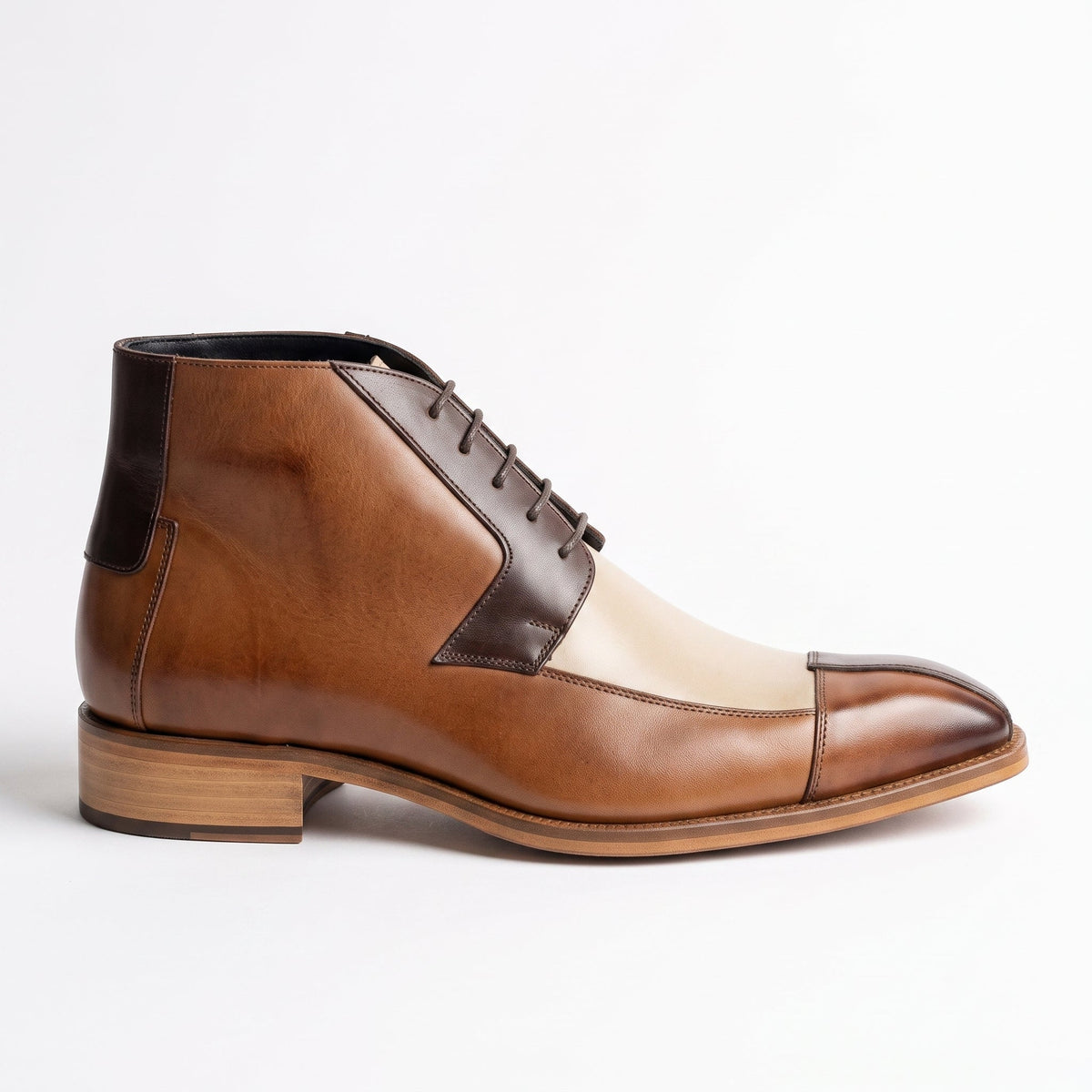 Men's Brown and Beige Cap-Toe Leather Derby Boots — hulton