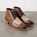 Men's Brown and Beige Cap-Toe Leather Derby Boots — hulton