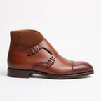 Men's Brown and Tan Cap-Toe Leather Double Monk Strap Chukka Boots — Deby