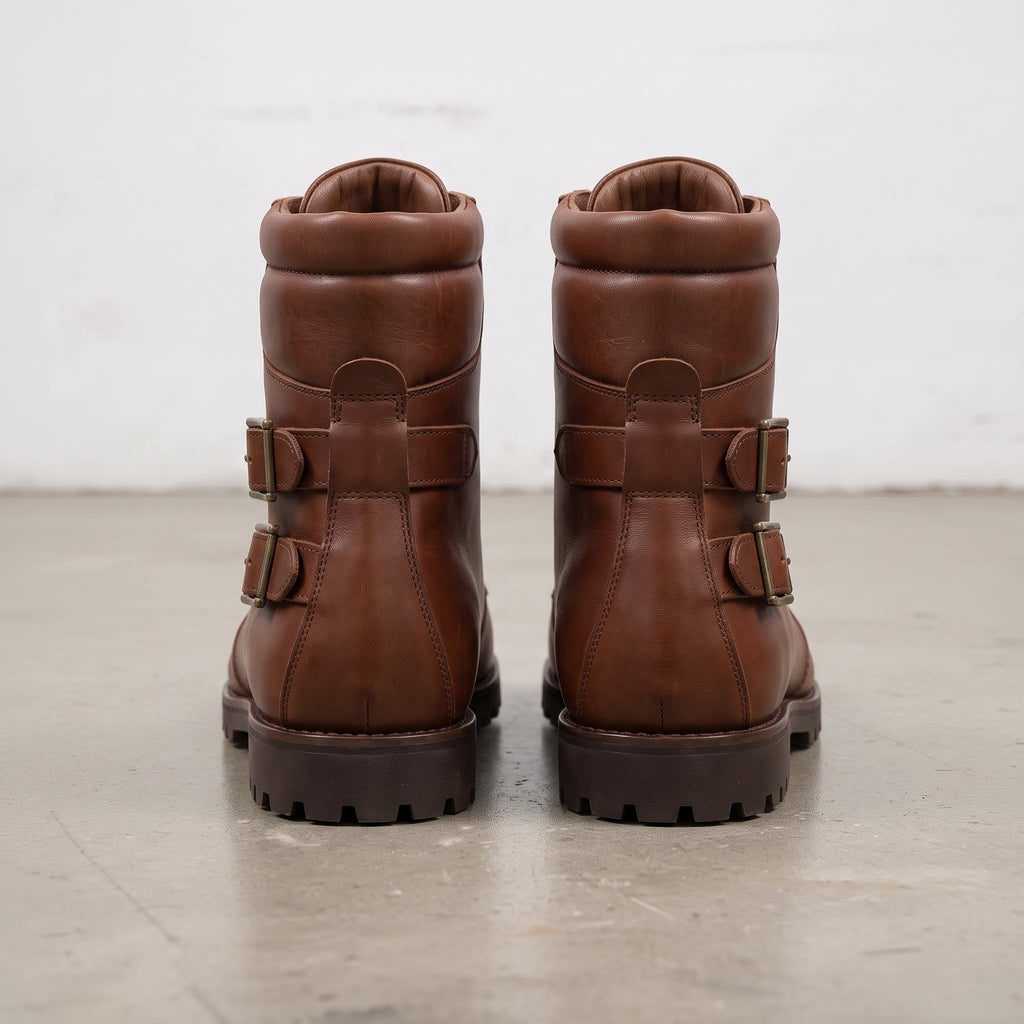 Men's Brown Plain-Toe Leather Hiker Boots —