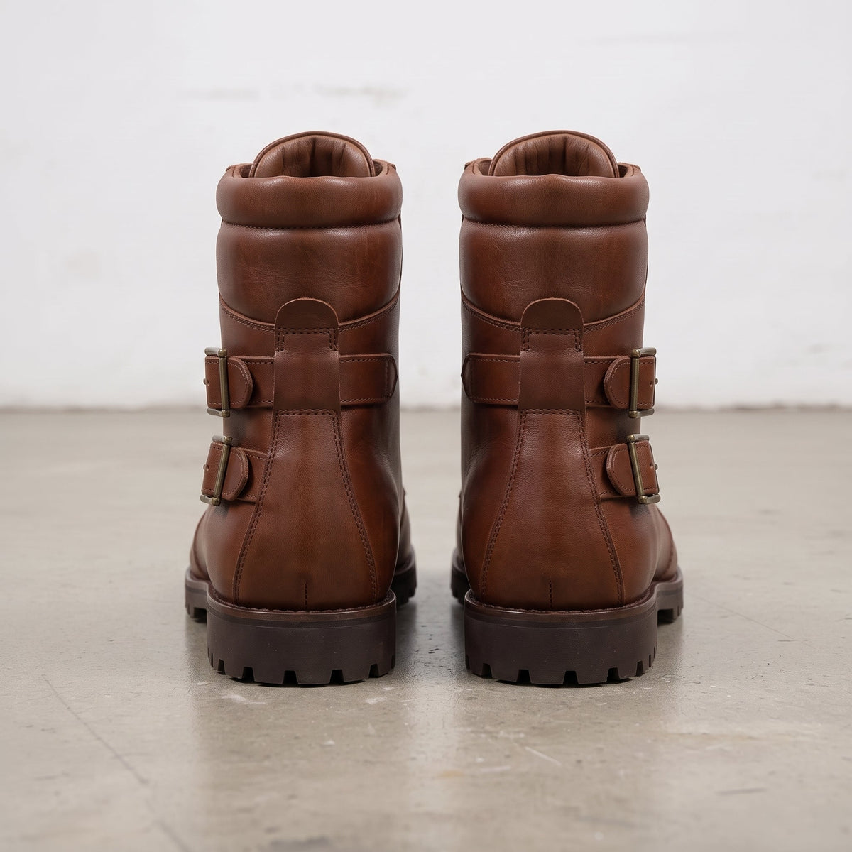 Men's Brown Plain-Toe Leather Hiker Boots —