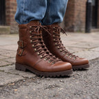 Men's Brown Plain-Toe Leather Hiker Boots —