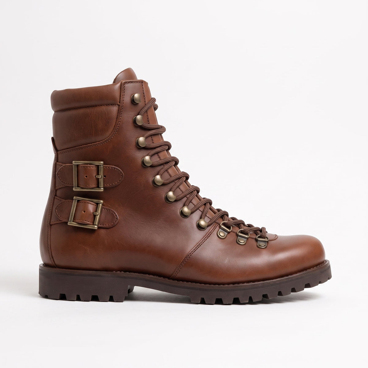Men's Brown Plain-Toe Leather Hiker Boots —