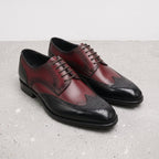 Men's Burgundy and Black Wingtip Leather Brogue Derbys — Hastley