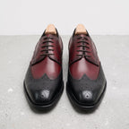 Men's Burgundy and Black Wingtip Leather Brogue Derbys — Hastley