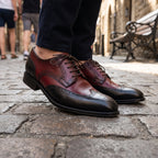 Men's Burgundy and Black Wingtip Leather Brogue Derbys — Hastley