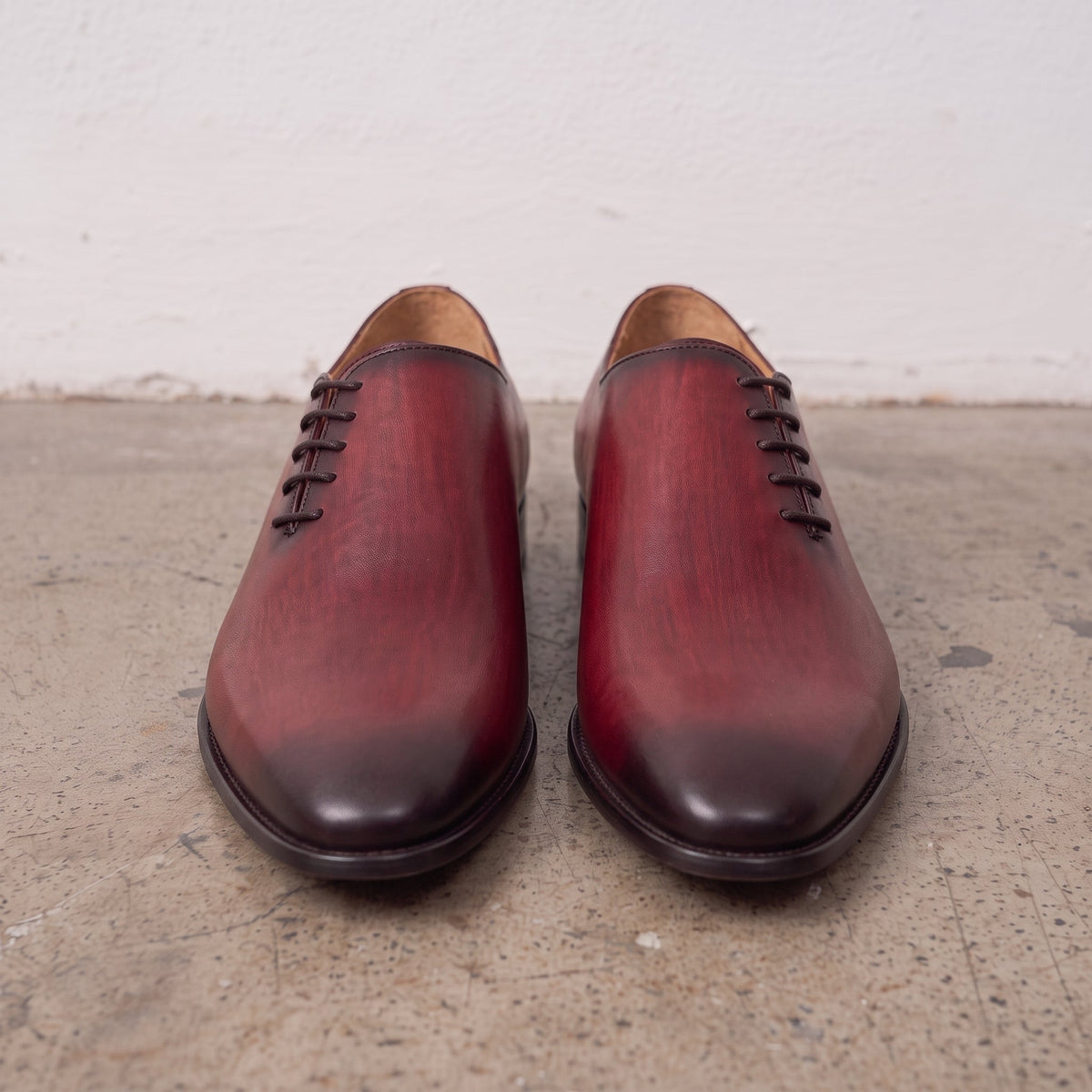 Men's Burgundy Wholecut Leather Oxfords — Perceval
