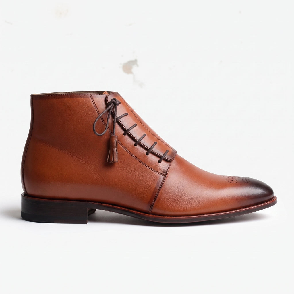 Men's Cognac and Dark Brown Plain-Toe Leather Chukka Boots — Goldam