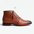 Men's Cognac and Dark Brown Plain-Toe Leather Chukka Boots — Goldam