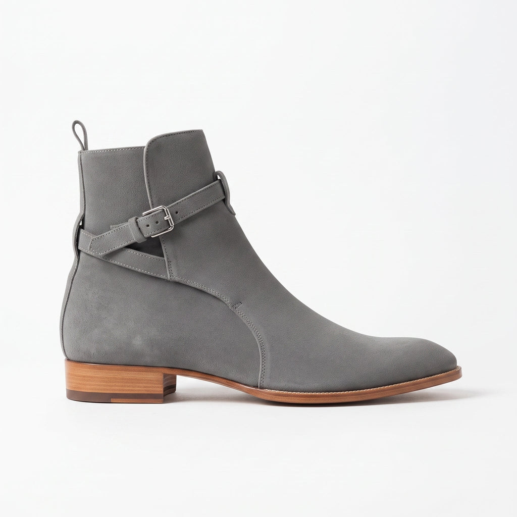 Men's Gray Suede Buckle Ankle Boots — Hampton